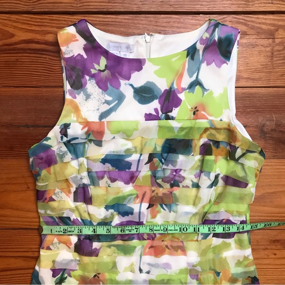 London Times Multi-Colored Tiered Dress and Talbots Green Cardigan, EUC, 10/L - Picture 6 of 16